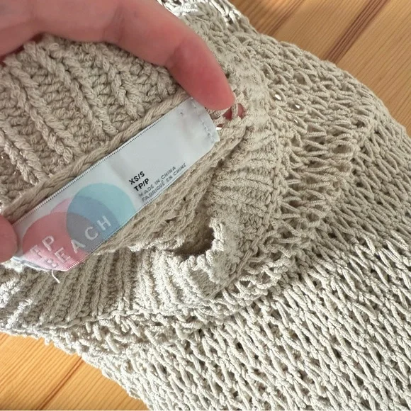 Free People Beach Open Knit Cotton Blend Beige Midi Dress Beach Cover Co… - Picture 6 of 9